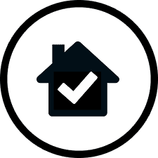 Home renovation project with a house icon and checkmark symbolizing quality work.