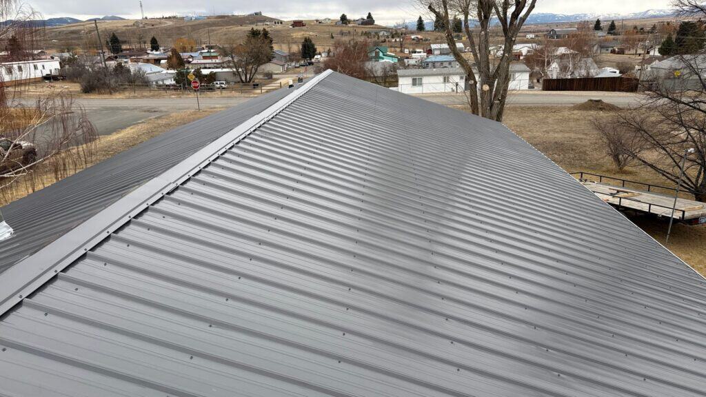 Metal roof with durable, weather-resistant panels installed by Example Co. in a residential area.
